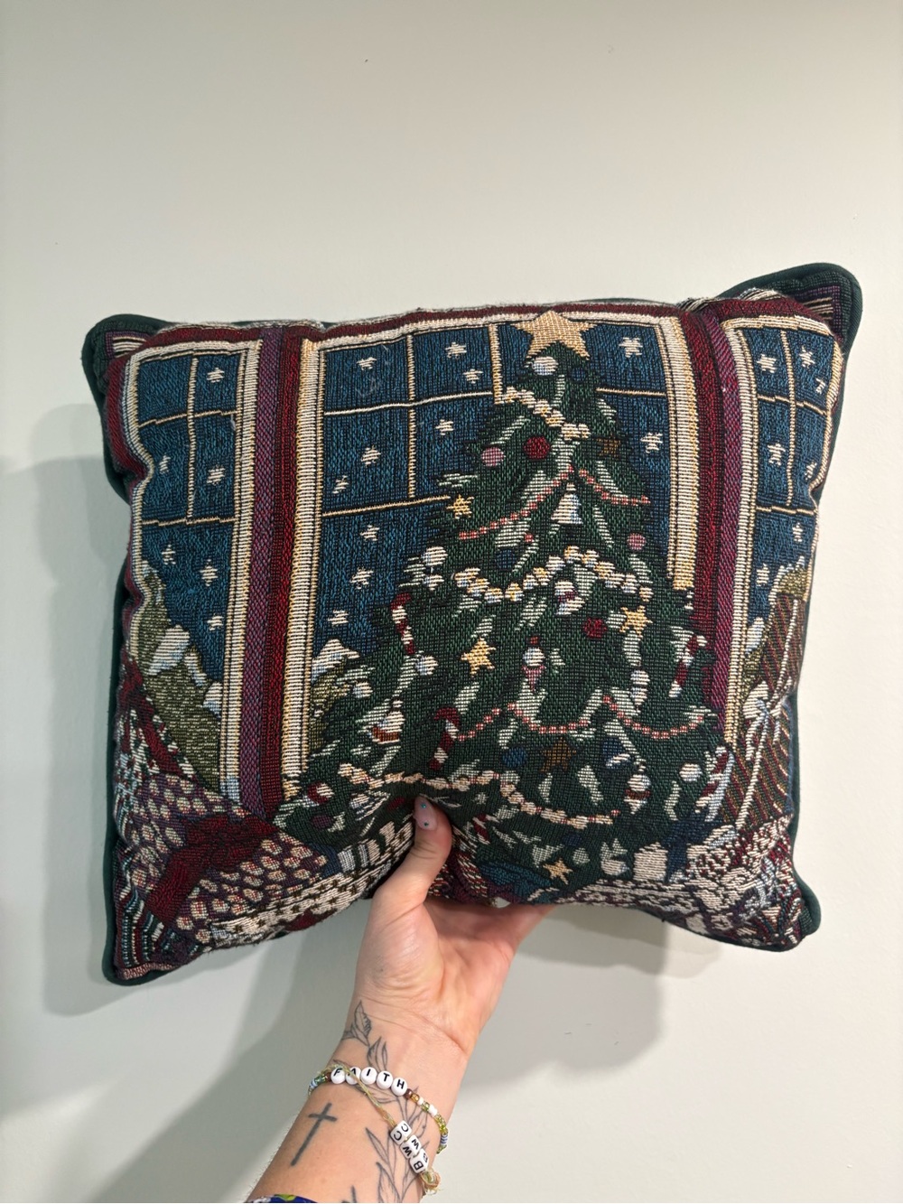 Vintage Needlepoint Christmas/Holiday Throw Pillow